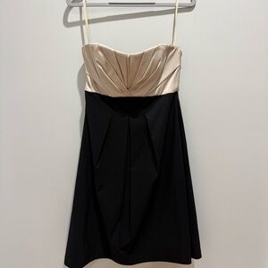 White House Black Market Strapless Black and Cream Dress